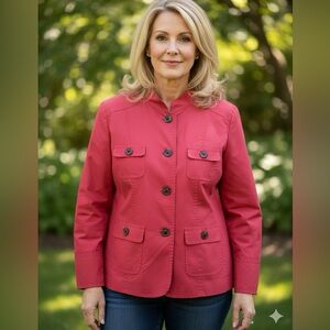 Vtg Talbots Woman size 16 red band collar satin jacket walking coat Holiday